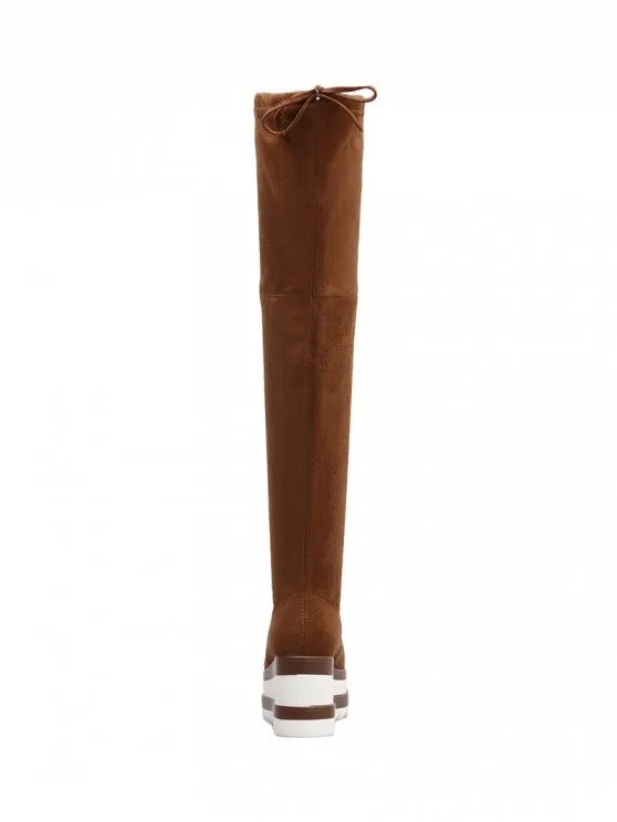 Fashion Wedge Heel Tie Back Over The Knee Boots