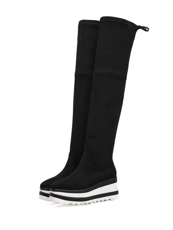 Fashion Wedge Heel Tie Back Over The Knee Boots