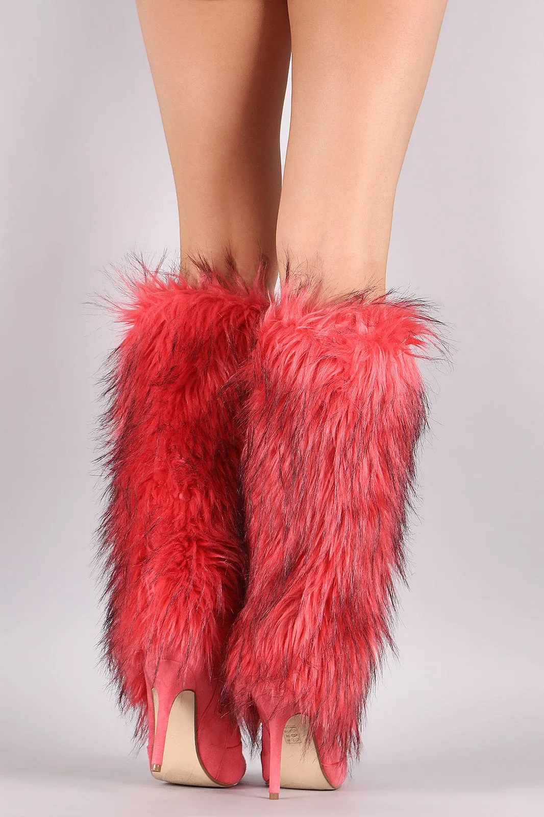 Faux Fur Shaft Pointy Toe Stiletto Knee High Boots