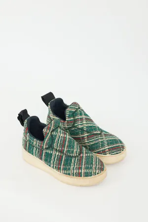 Green & Multicolour Tweed Slip On Sneaker