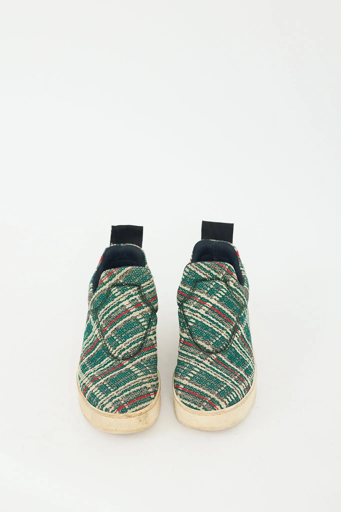 Green & Multicolour Tweed Slip On Sneaker