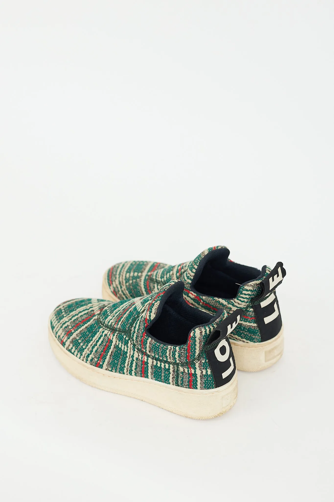 Green & Multicolour Tweed Slip On Sneaker