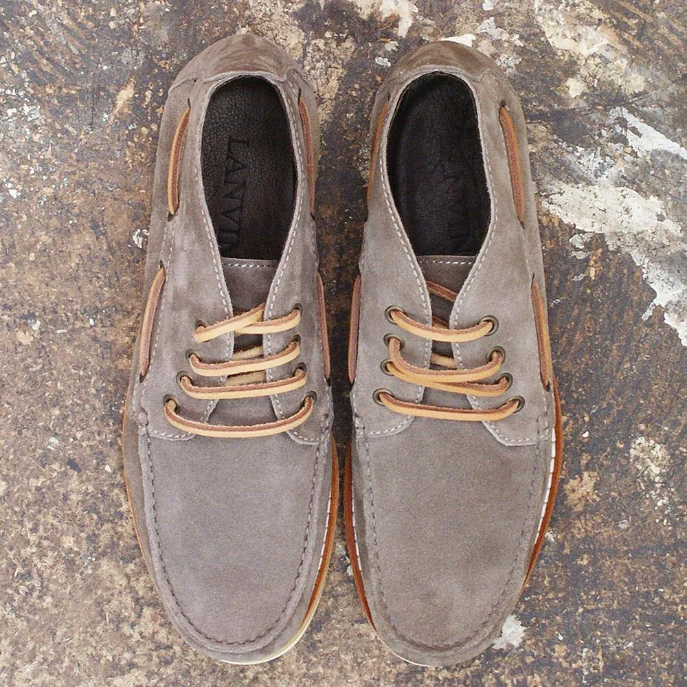 Greige Suede Leather Boat Shoes