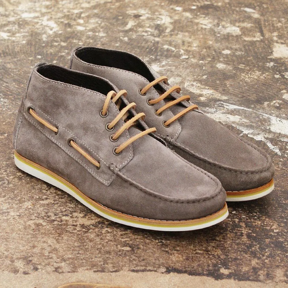 Greige Suede Leather Boat Shoes