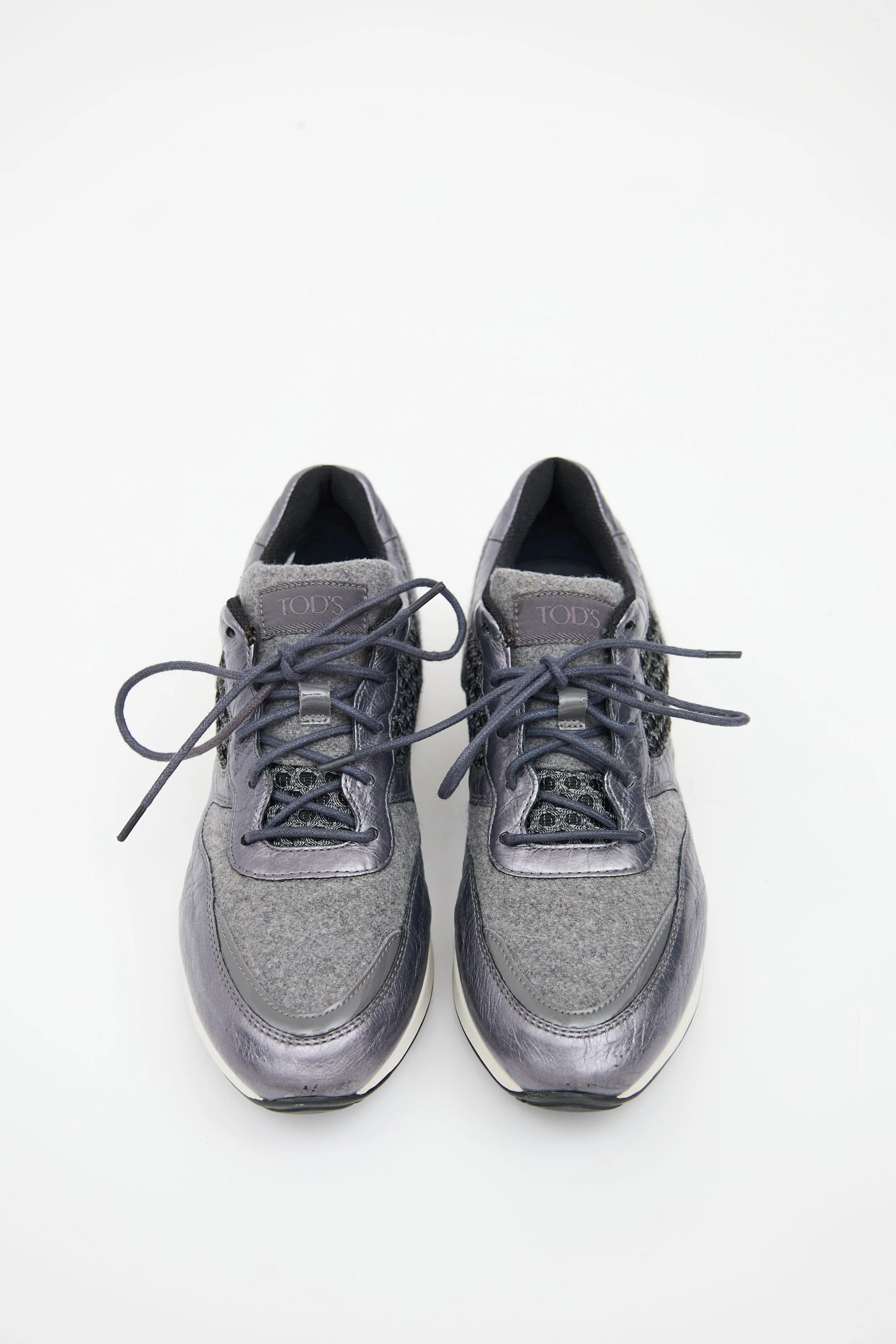 Grey Leather Paneled Mesh Sneaker