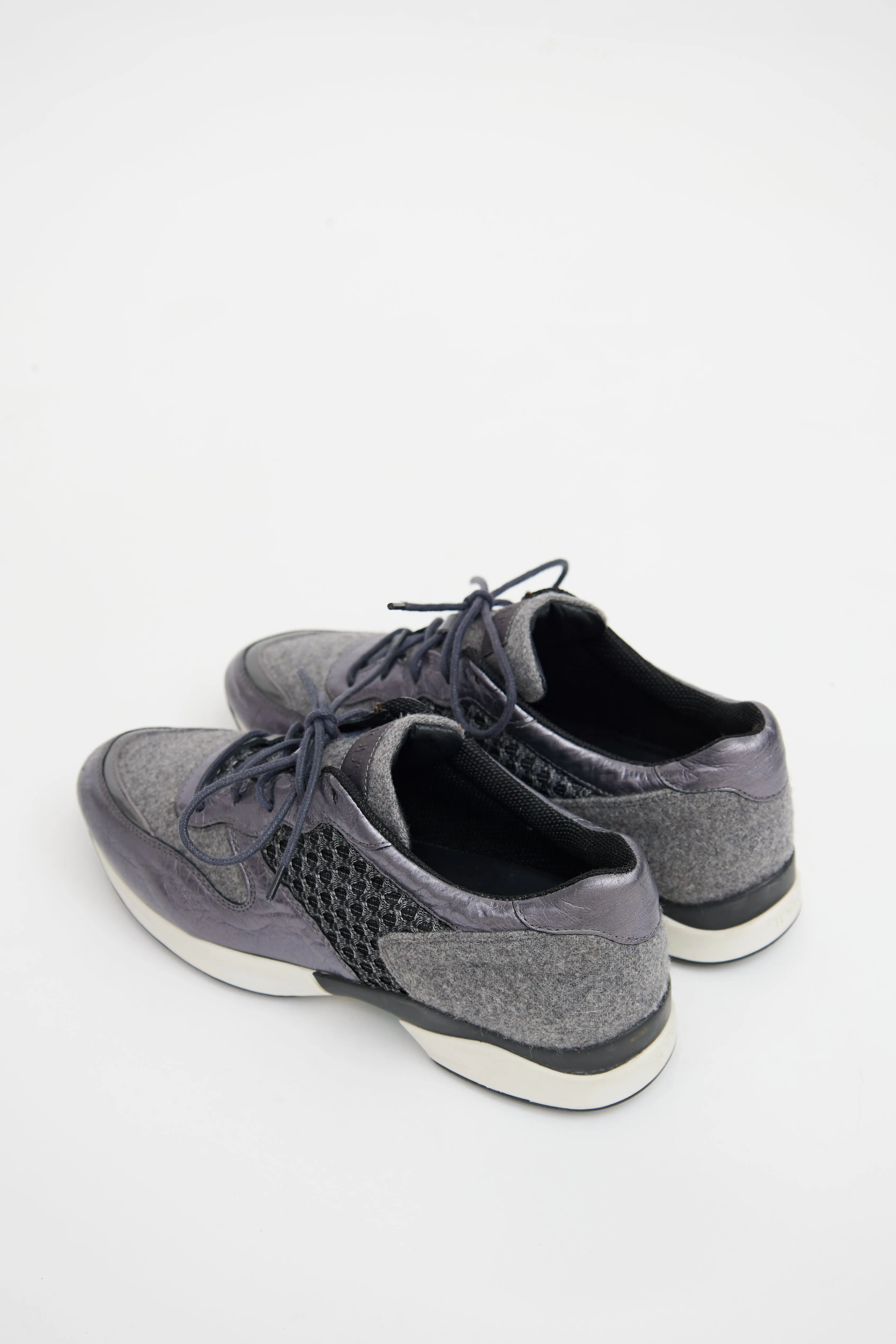 Grey Leather Paneled Mesh Sneaker