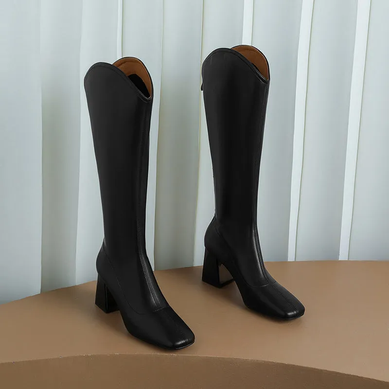 Hayes Black Block Heel Knee High Boots