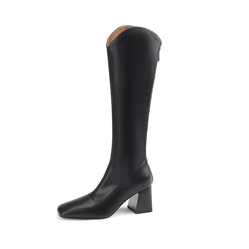 Hayes Black Block Heel Knee High Boots