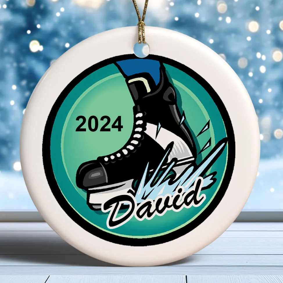 Hockey Skate Personalized Christmas Ornament