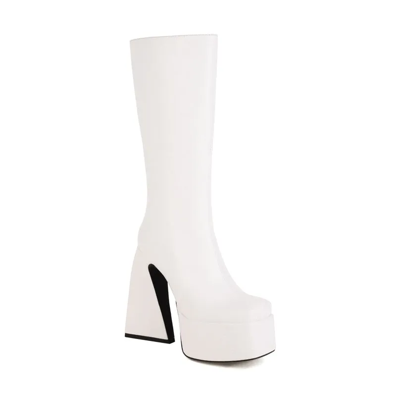 Hope White Chunky Heel Boots