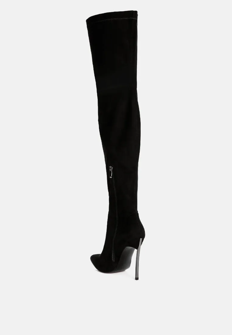 Jaynetts Stretch Suede Micro High Knee Boots