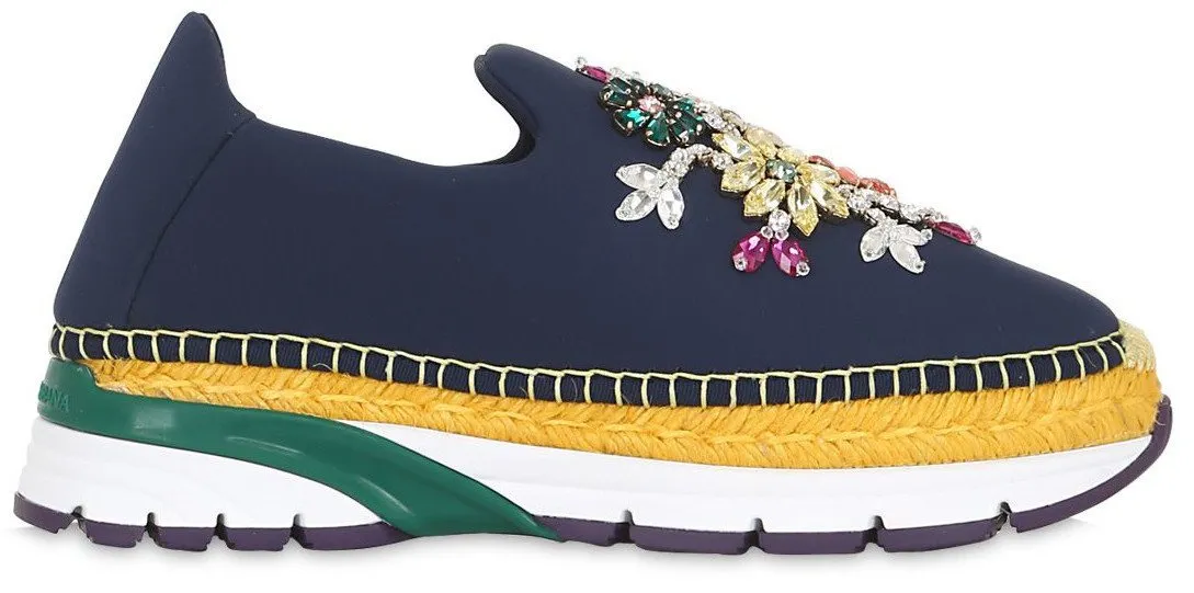 Jewel-Embellished Neoprene Slip-on Espadrille Sneakers - ( Orange, Yellow, Blue )