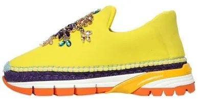 Jewel-Embellished Neoprene Slip-on Espadrille Sneakers - ( Orange, Yellow, Blue )