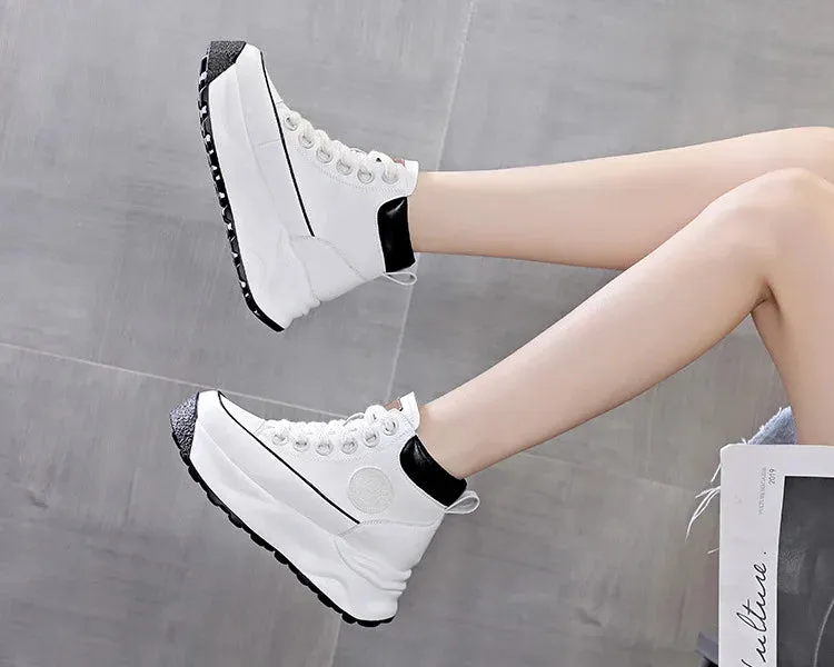 Joskaa 2024 New White Leather Platform Sneakers Women