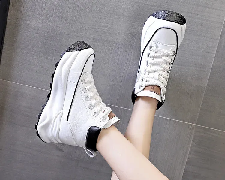 Joskaa 2024 New White Leather Platform Sneakers Women