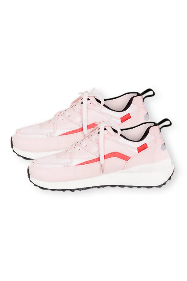 Kenzi Pink And White Drawstring Laced Sneakers FINAL SALE