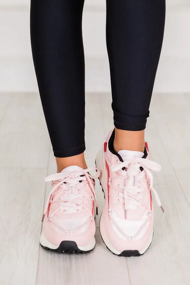 Kenzi Pink And White Drawstring Laced Sneakers FINAL SALE