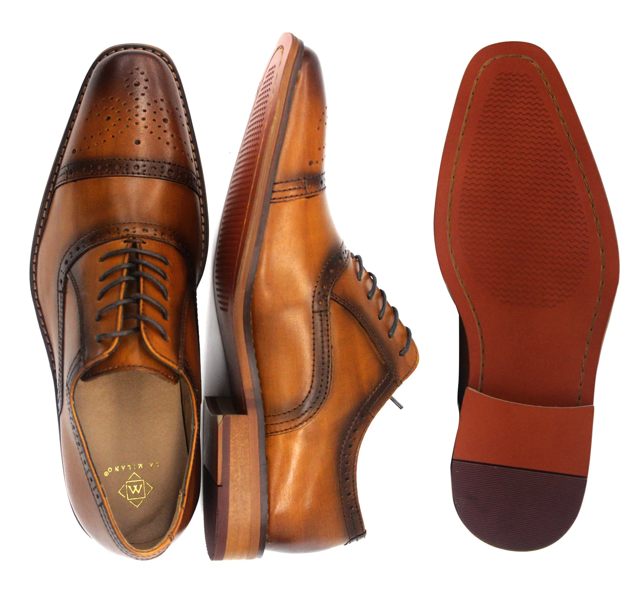 LA MILANO,CAP TOE-LACE UP-SHOES-A11873-COGNAC