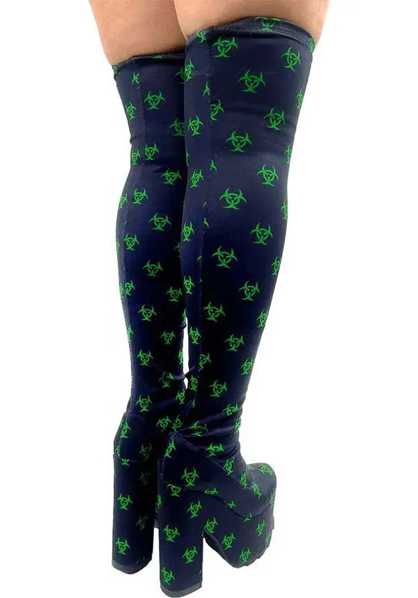 Labyrinth Toxica [Black/Green] | KNEE HIGH BOOTS*