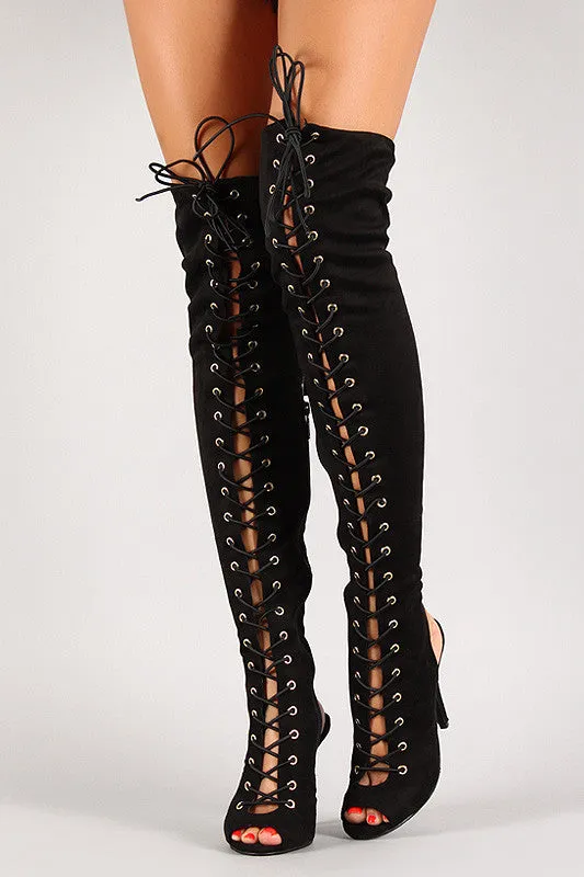 Lace Up Back Cut Out Over The Knee Boot