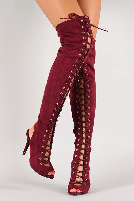 Lace Up Back Cut Out Over The Knee Boot