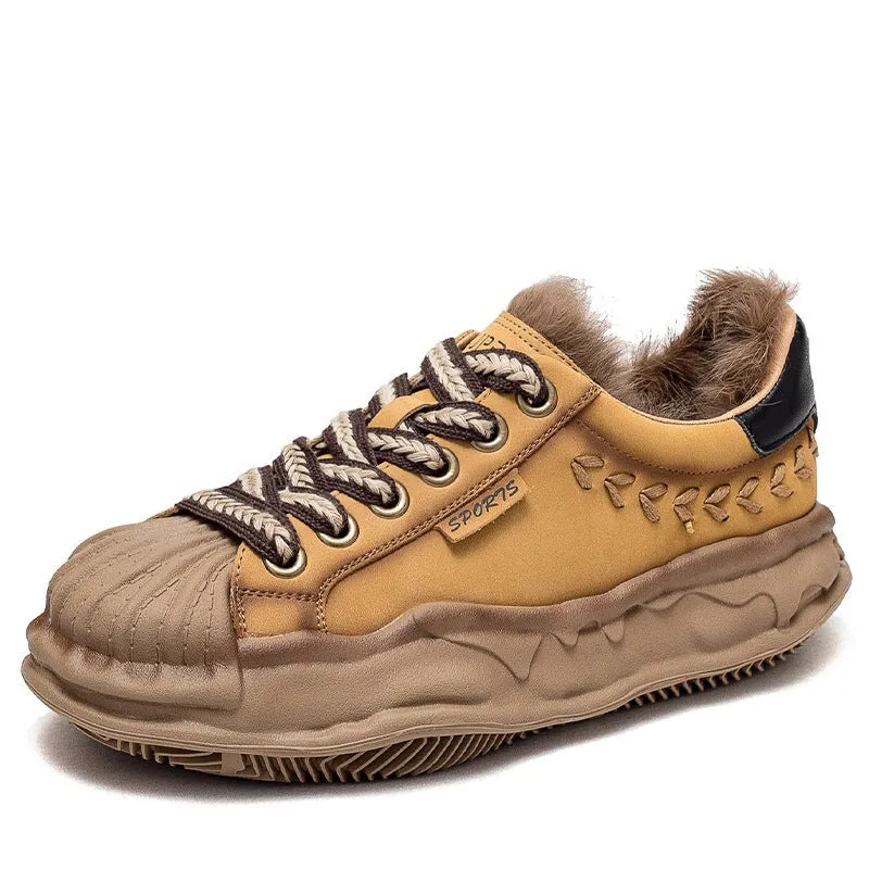 Leather Original Sole Sneakers for Women Platform Low-top Lace up in Yellow/Grey