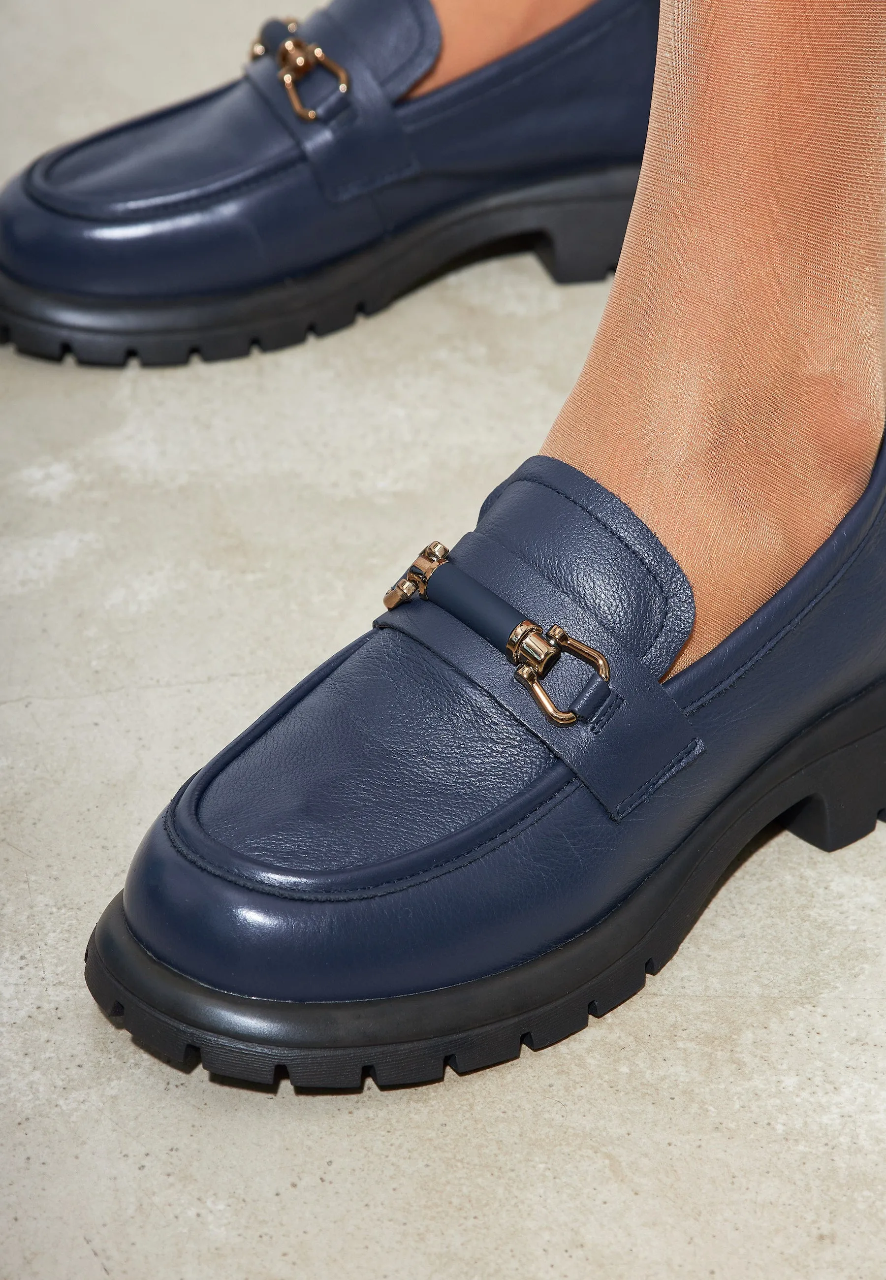 Leather Platform Loafers - Blue