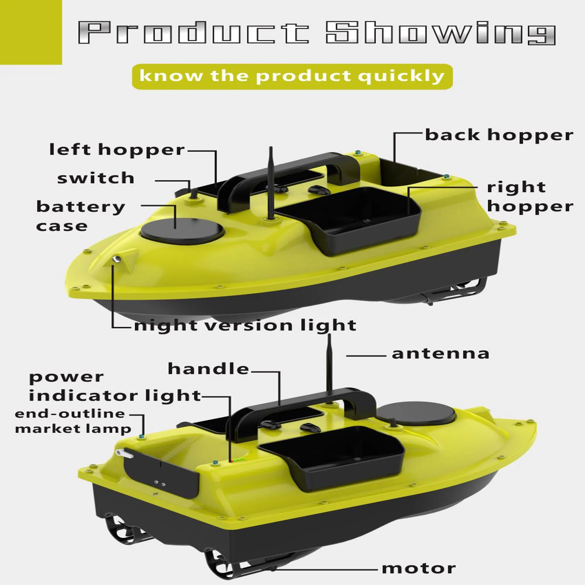 MEKNIC Fishing Bait Boat with GPS- 500M/546 Yards Remote Control Fish Finder Bait Boat for Fishing- 4.4LBS Loading Bait Boat for Carp Fishing Hook