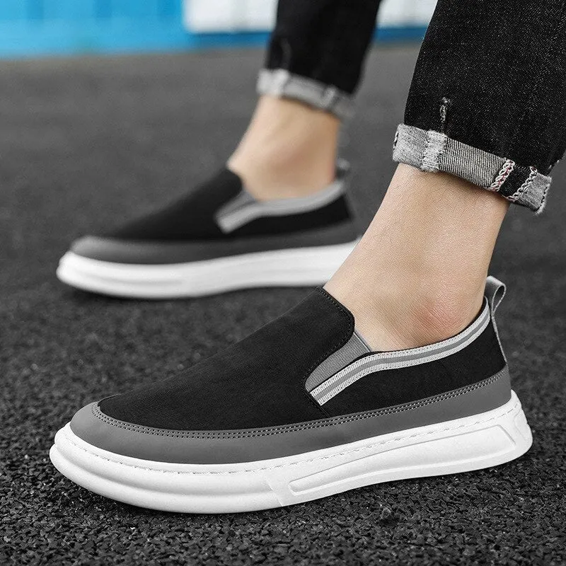 Men's Canvas Vulcanize Shoes Breathable Slip-On Wear-Resisting Ice Silk Loafers Round Toe Solid Sewing Men Shoes Sneakers Flats