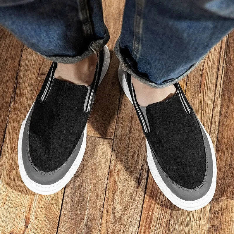 Men's Canvas Vulcanize Shoes Breathable Slip-On Wear-Resisting Ice Silk Loafers Round Toe Solid Sewing Men Shoes Sneakers Flats