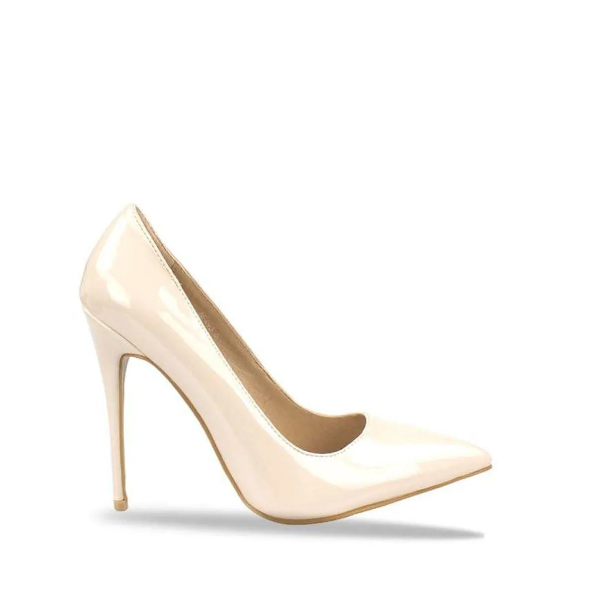 Mila High Stiletto Heel Court Shoe in Beige Patent