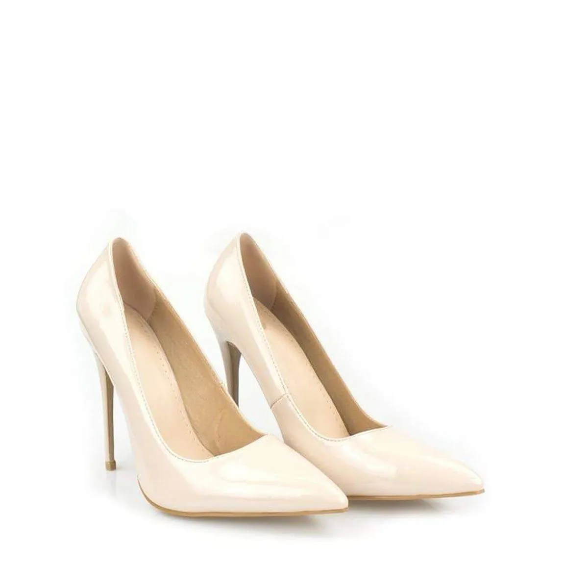 Mila High Stiletto Heel Court Shoe in Beige Patent