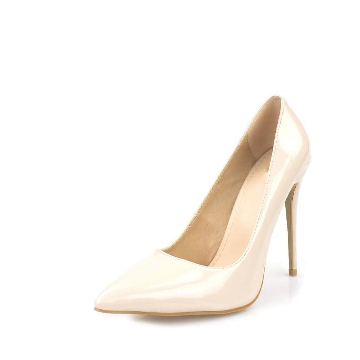 Mila High Stiletto Heel Court Shoe in Beige Patent