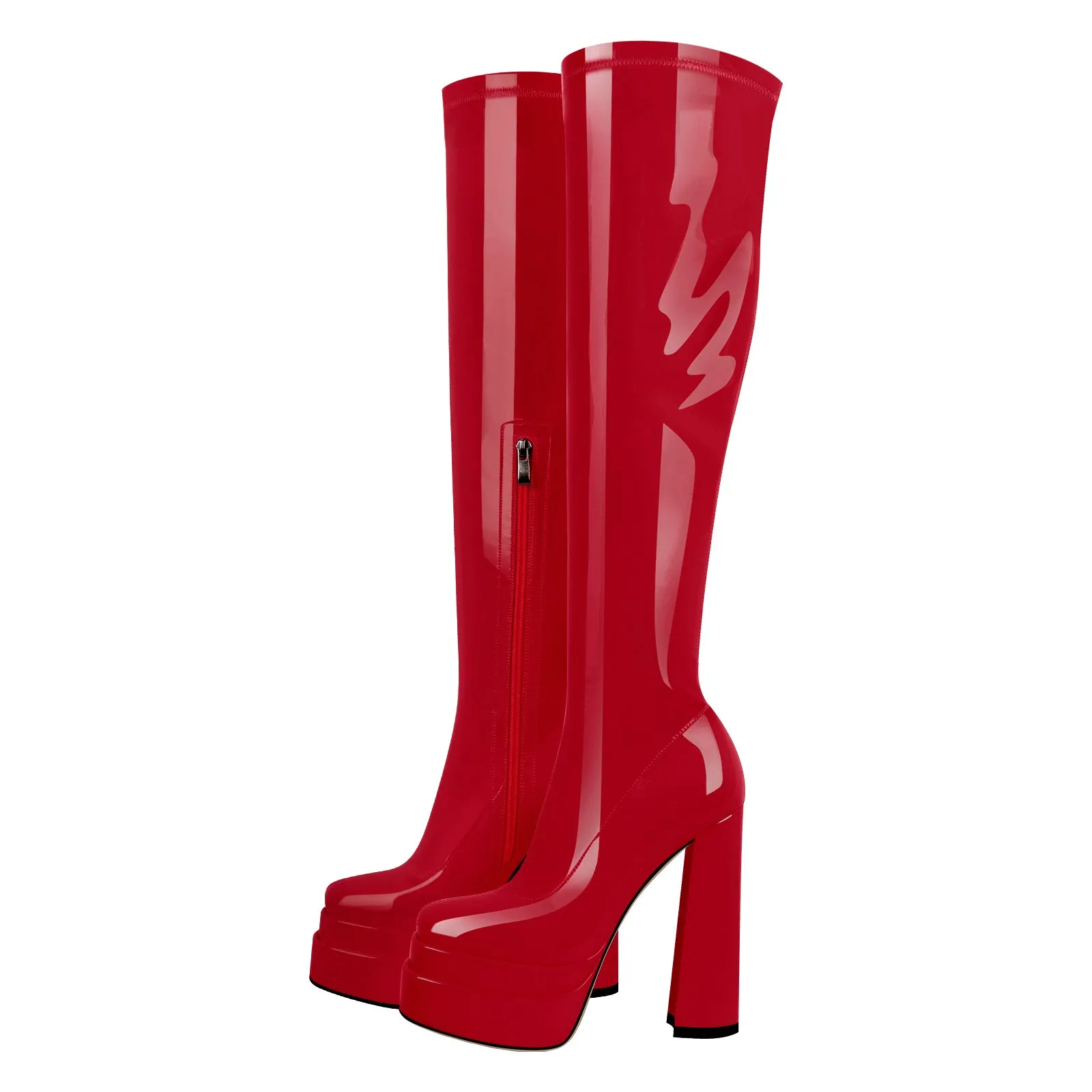 Patent Leather Platform Knee High Boots