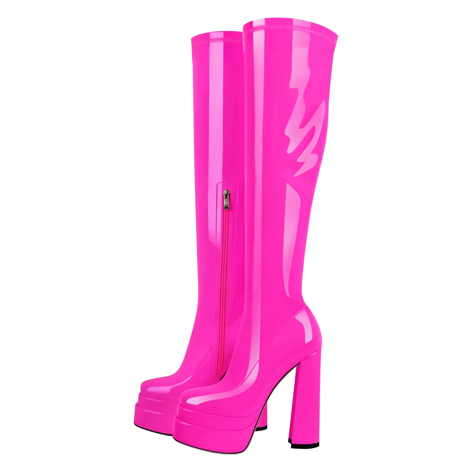 Patent Leather Platform Knee High Boots