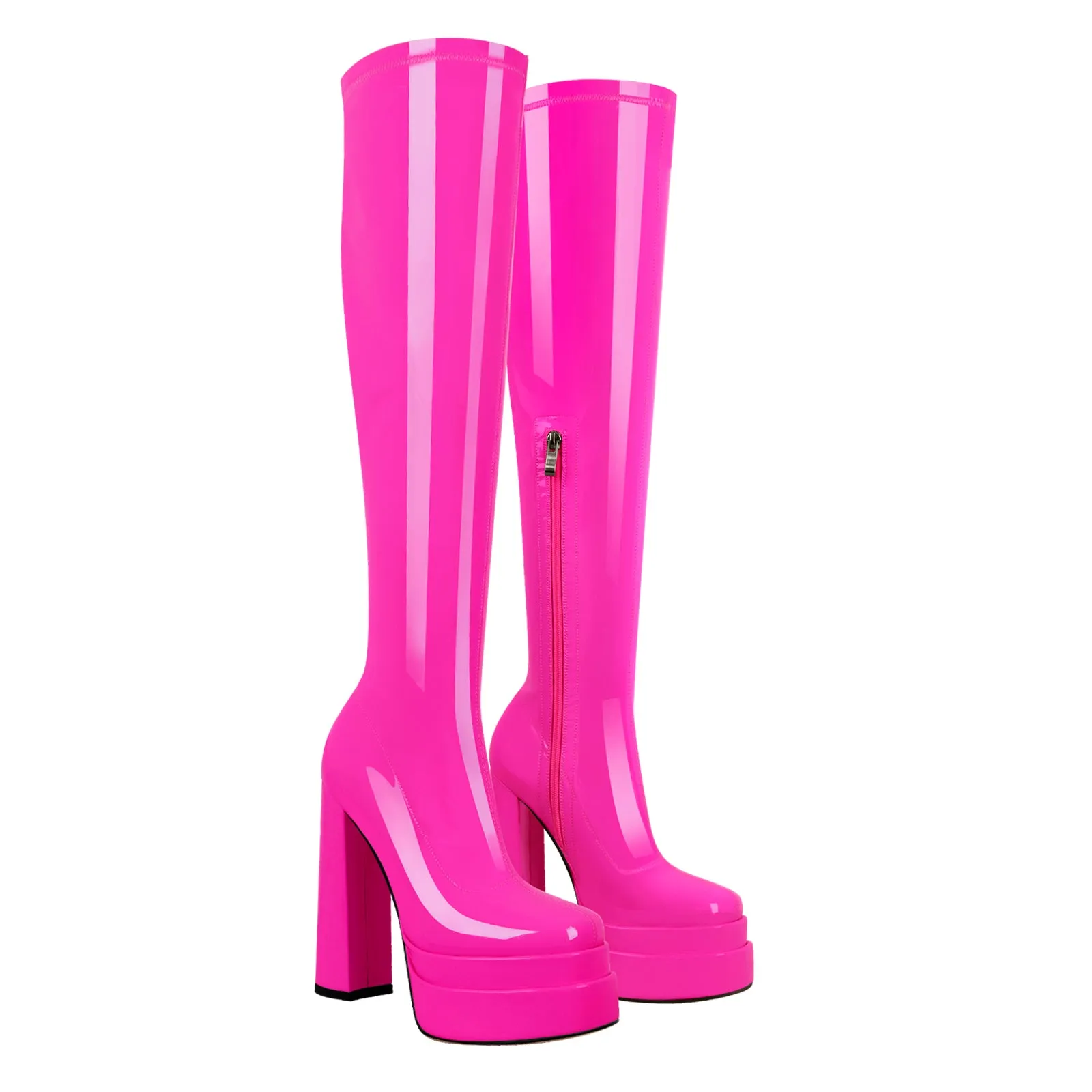 Patent Leather Platform Knee High Boots