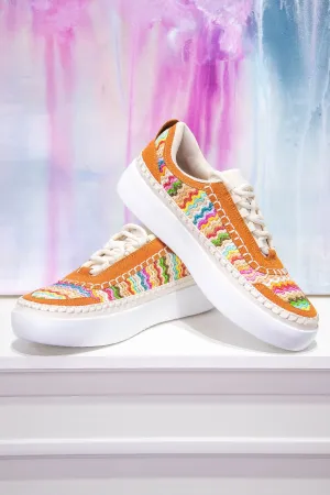 Pep In My Step Cognac/Multi Color Woven Sneakers - SHO2738CG