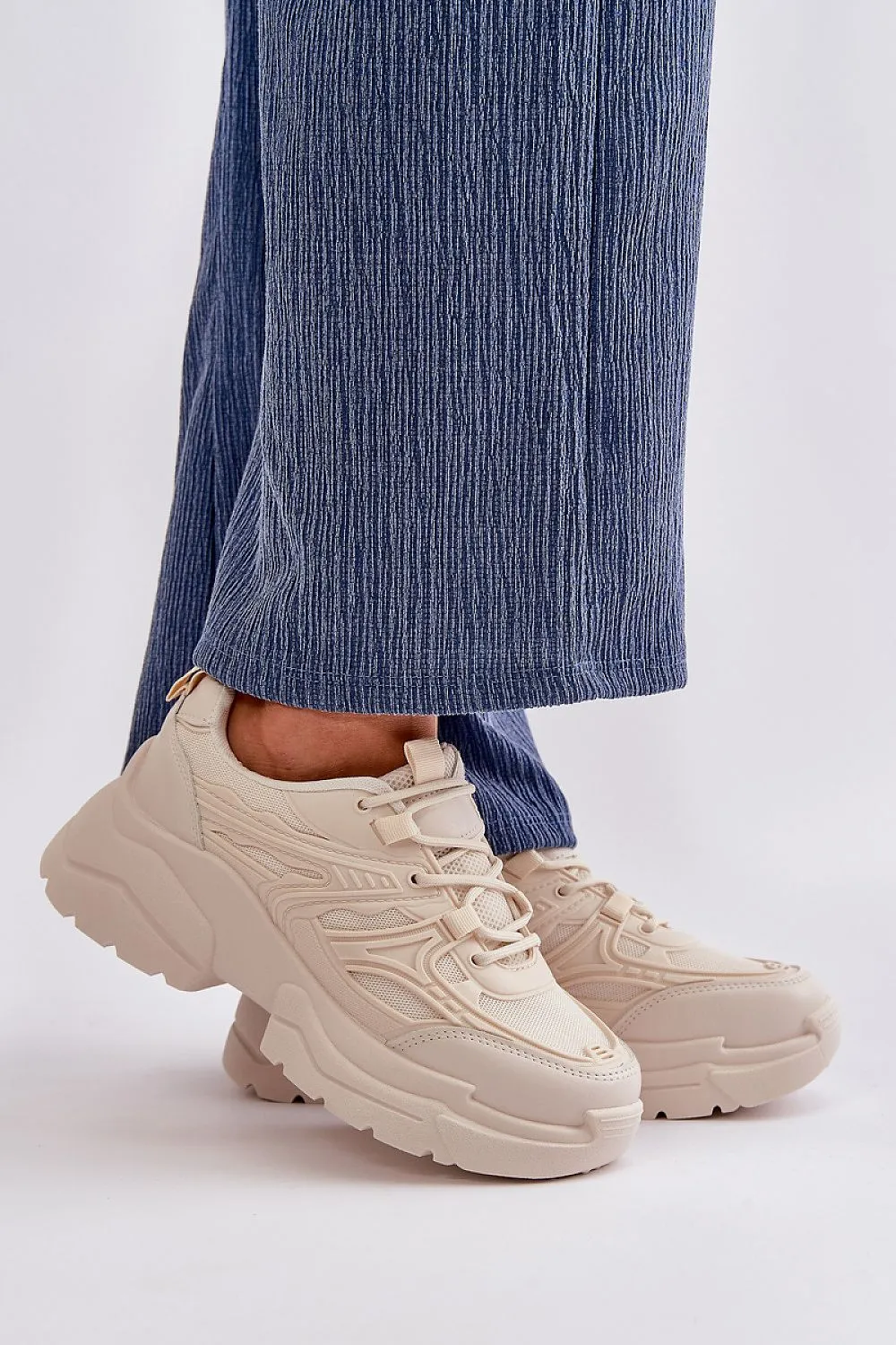 Platform Sneakers in Beige