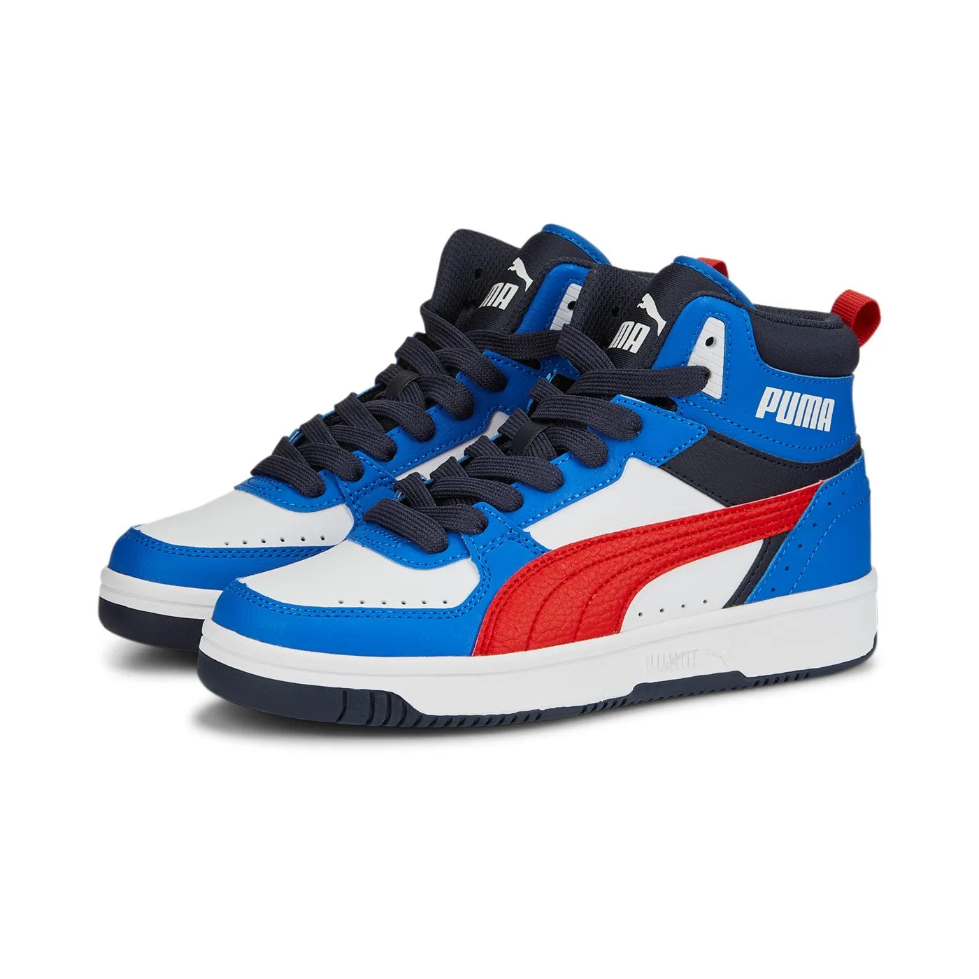 Puma Sneakers alta da ragazzo Rebound JOY Jr 388447 04 White-Burnt Red-Victoria Blue-Parisian Night