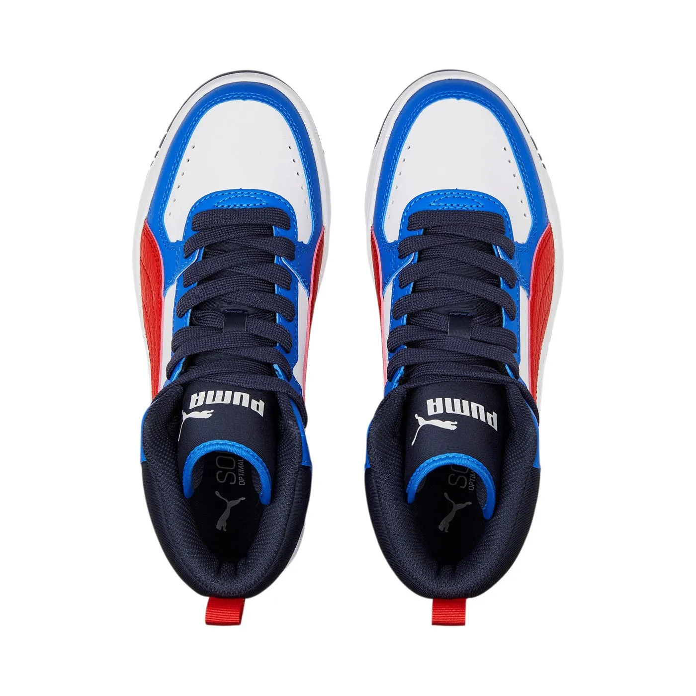 Puma Sneakers alta da ragazzo Rebound JOY Jr 388447 04 White-Burnt Red-Victoria Blue-Parisian Night