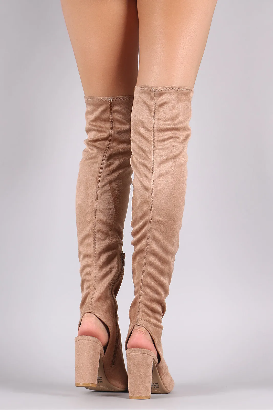 Qupid Stretchy Cutout Chunky Heeled Over-The-Knee Boots