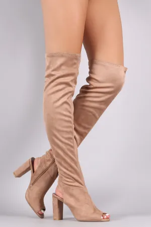 Qupid Stretchy Cutout Chunky Heeled Over-The-Knee Boots