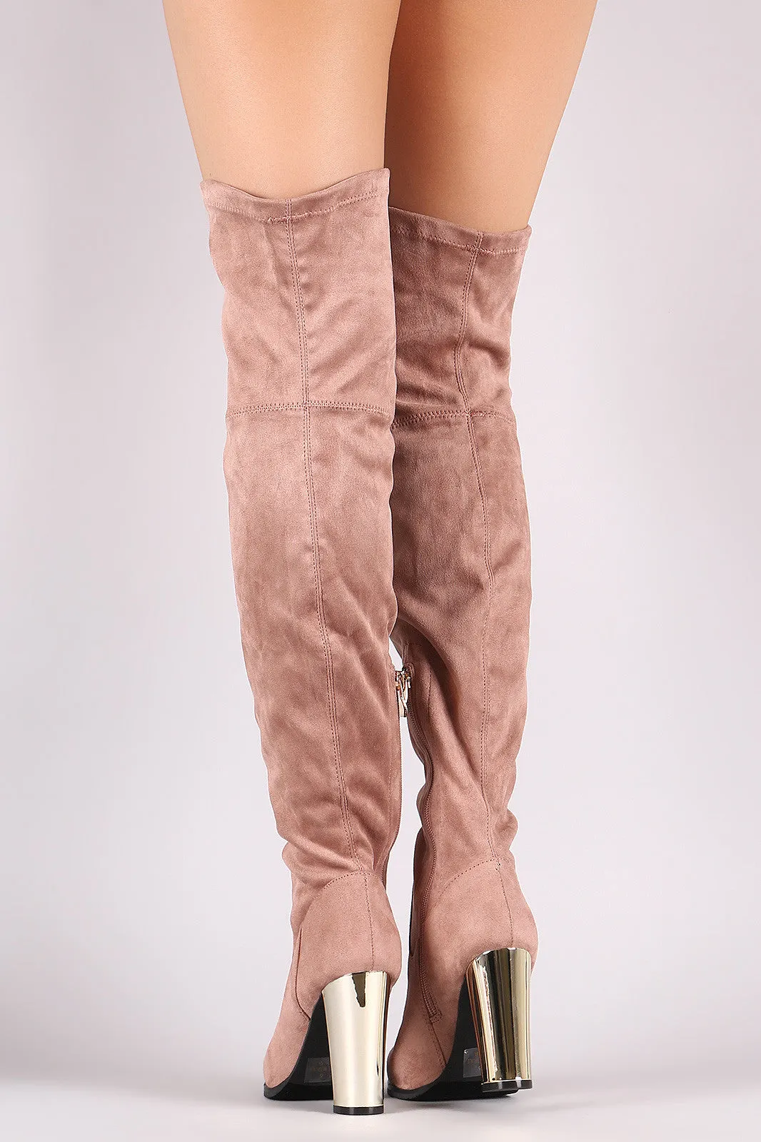 Qupid Suede Chunky Metallic Heeled Over-The-Knee Boots