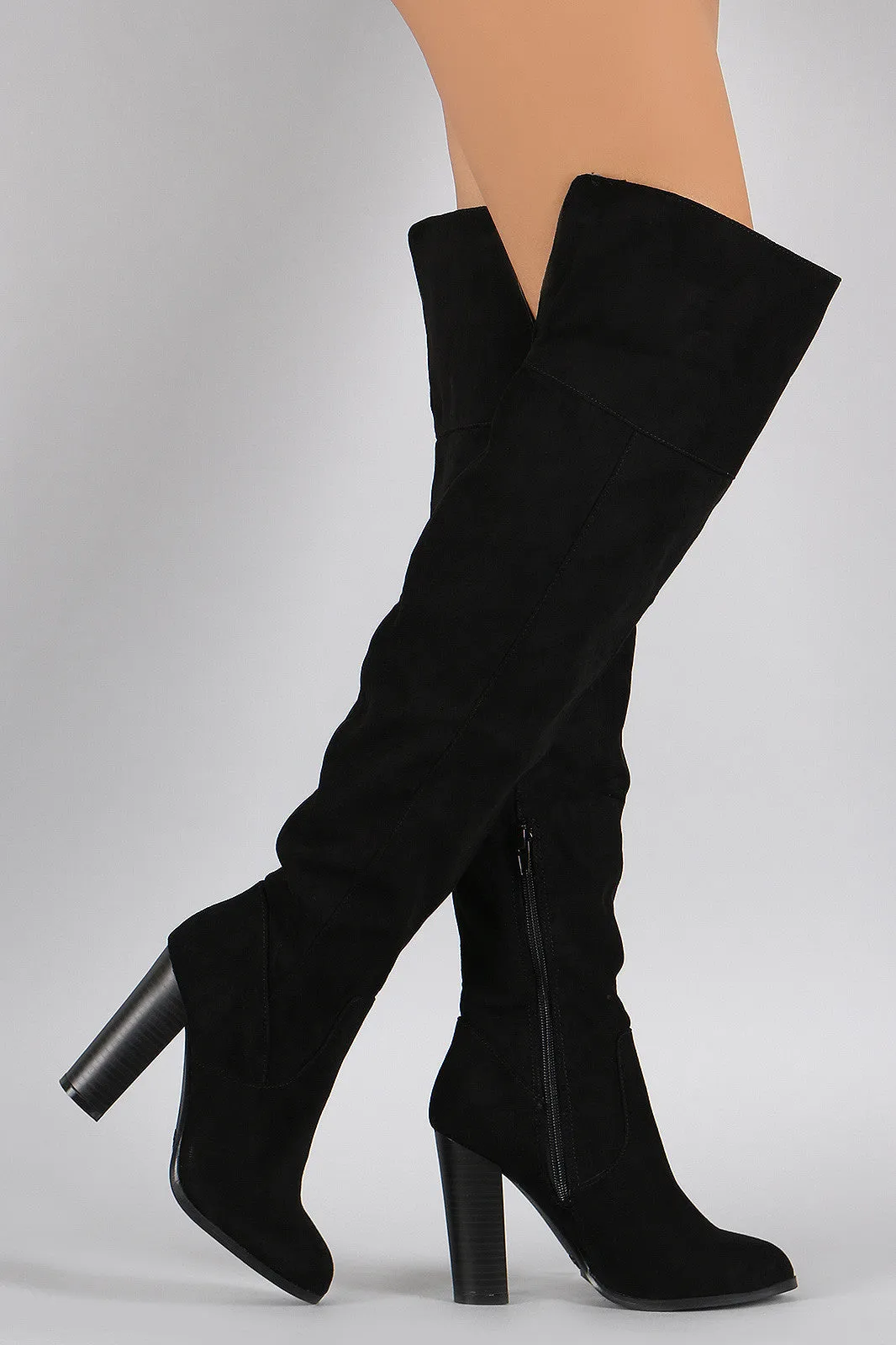 Qupid Suede Slit Chunky Heeled Over-The-Knee Boots