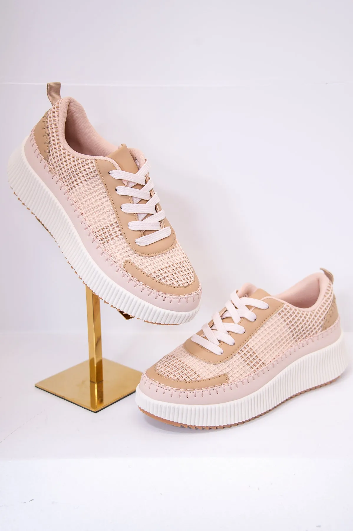 Ray Of Hope Nude Solid Woven Platform Sneakers - SHO2654NU