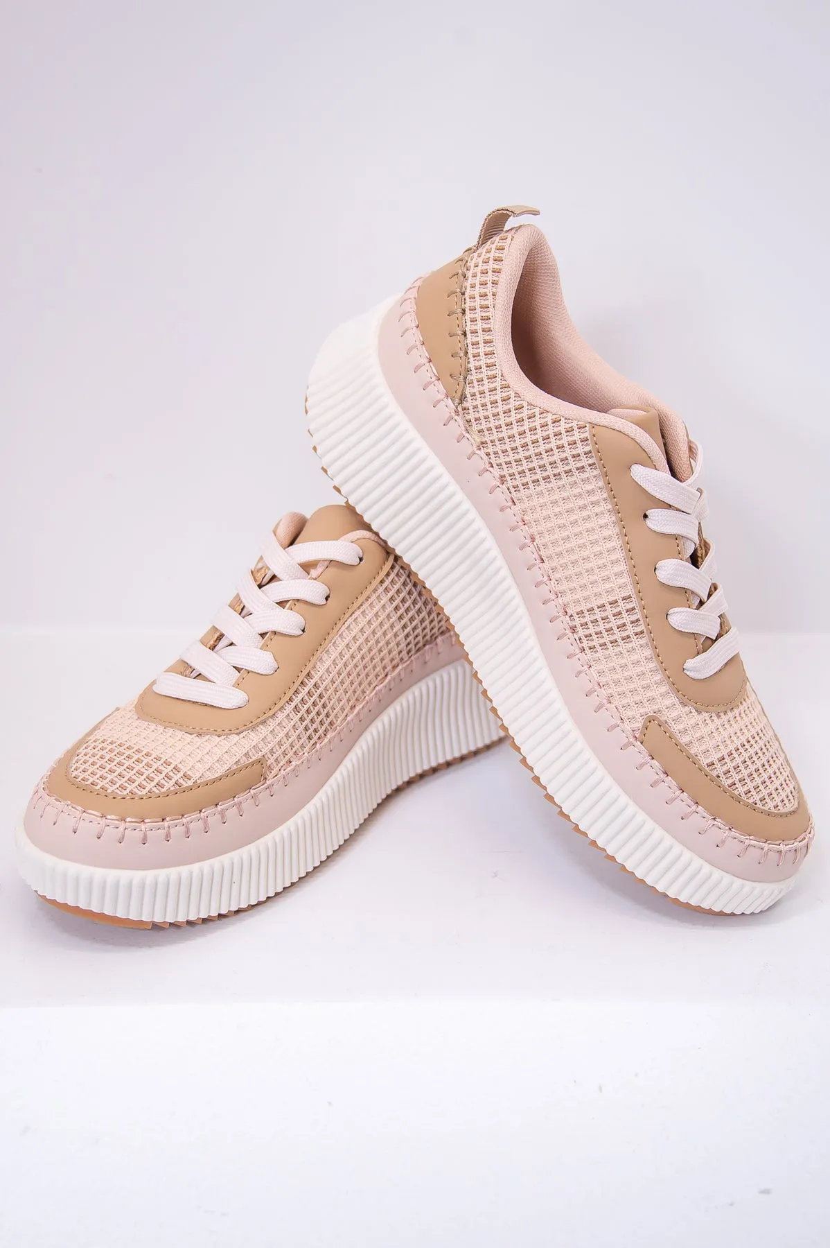 Ray Of Hope Nude Solid Woven Platform Sneakers - SHO2654NU