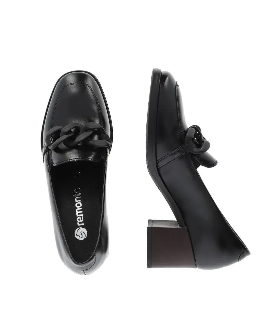 Remonte D0V00-01 Black Leather Block Heeled Shoes