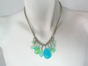 Rhodium Mesh Necklace with Blue Quartz Drops