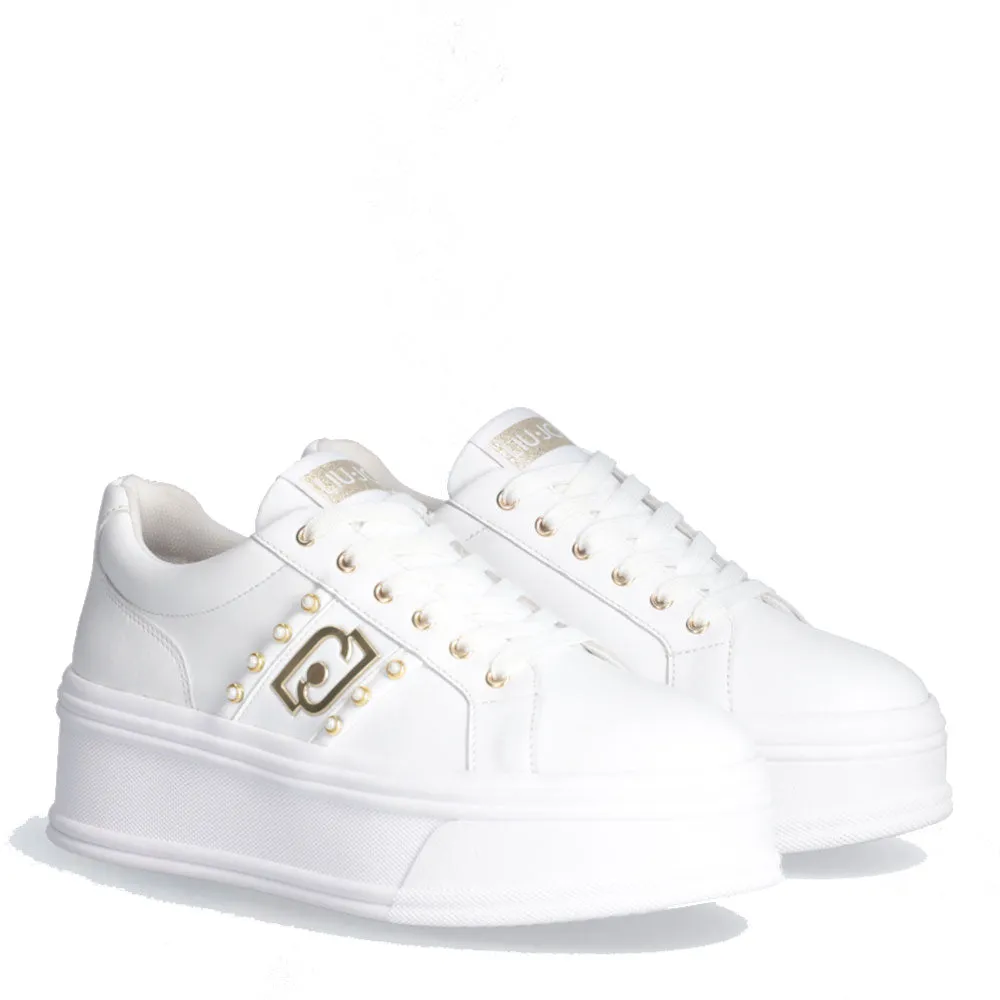 Scarpe Donna LIU JO Selma 04 Sneakers Platform in Pelle Bianca con Perle