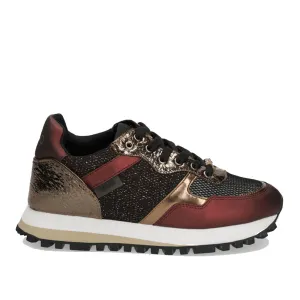 Scarpe Donna LIU JO Sneakers in Nappa con Inserti Metalizzati colore Burgundy